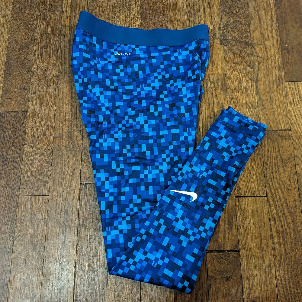 Womens Nike pro dri-fit Blue pixel pattern leggings XS